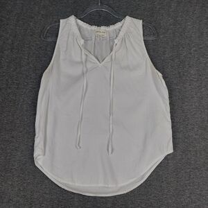 ANTHROPOLOGY CLOTH & STONE WOMENS WHITE SLEEVELESS TIE NECK BLOUSE SIZE SMALL